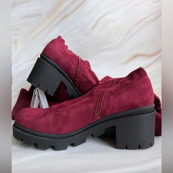 WILD DIVA Women's Lug Sole Platform Knee High Boot Block Heeled Faux Suede Shoes - Picture 4 of 11